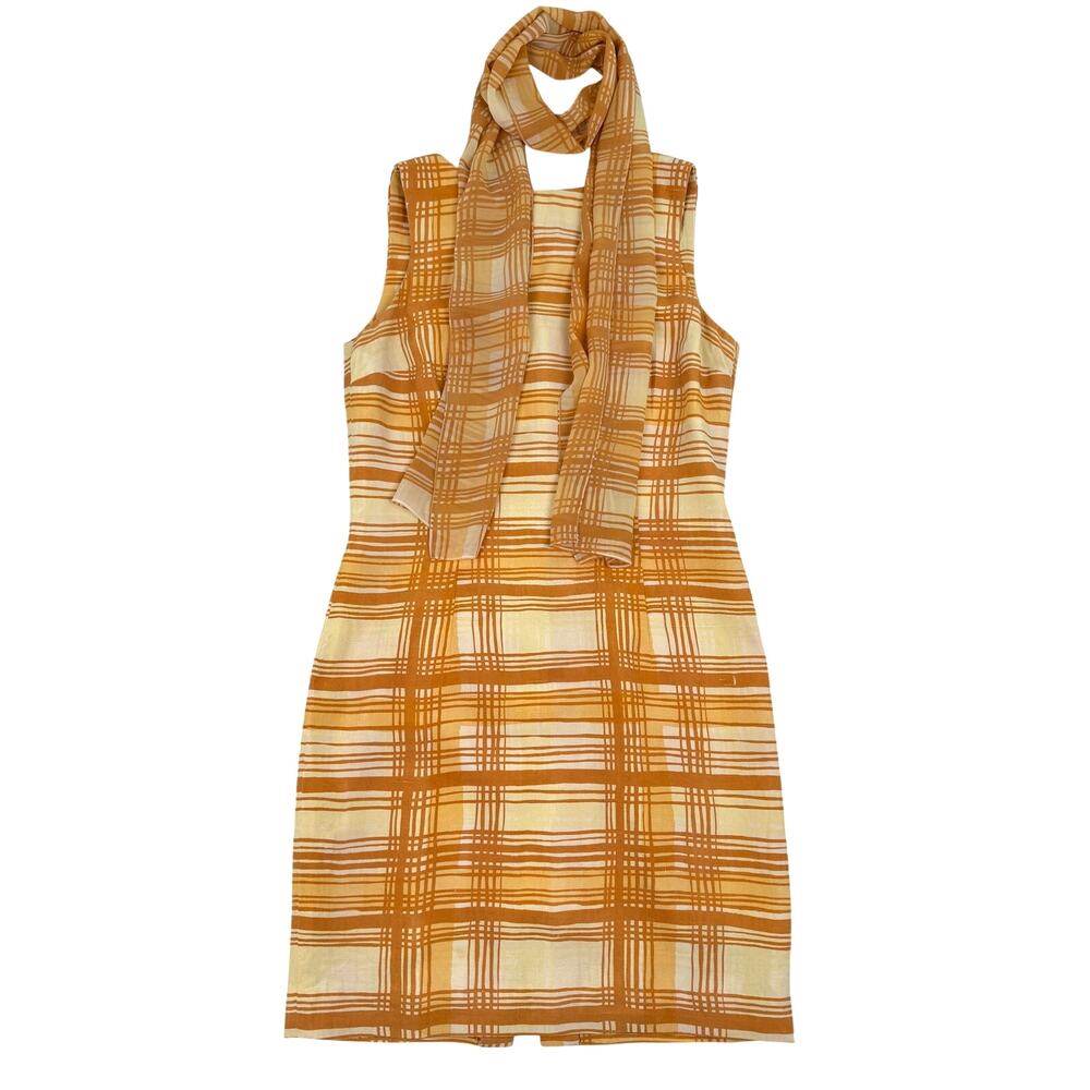 Vintage Ann Taylor Silk Mini Sheath Dress Matching Plaid Scarf Retro Euro Summer